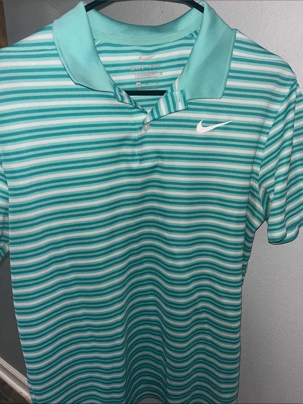 Nike Men’s Seafoam and White Striped Dri-FIT Polo